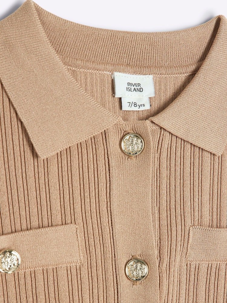 River Island Brown Girls Military 100% Cotton Rib Top and Flare Trousers Set - Image 3 of 4