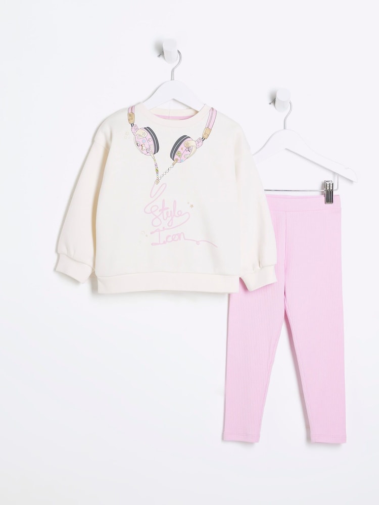 River Island Cream Girls Headphone Sweatshirt Set - Image 1 of 5 River Island Cream Girls Headphone Sweatshirt Set - Image 1 of 5