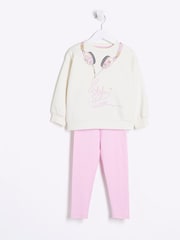 River Island Cream Girls Headphone Sweatshirt Set - Image 3 of 5
