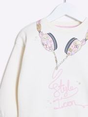 River Island Cream Girls Headphone Sweatshirt Set - Image 4 of 5