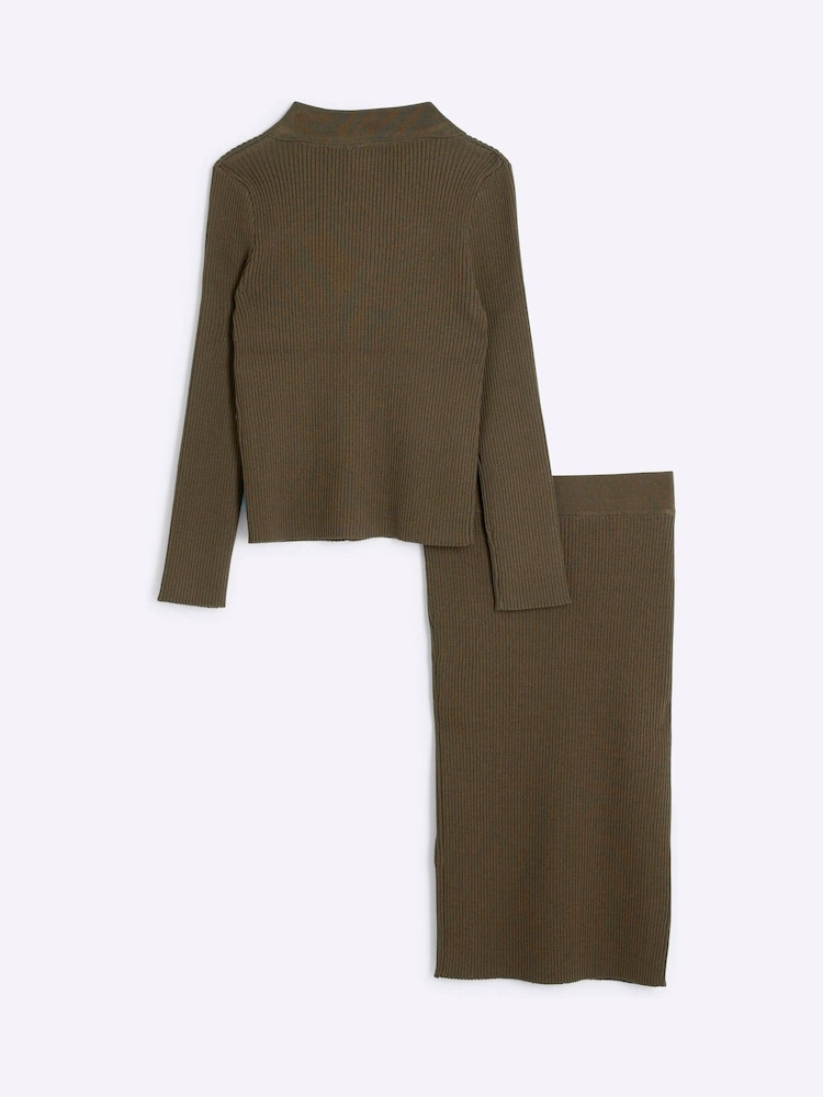River Island Green Girls Military Midi 100% Cotton Skirts Set - Image 2 of 5