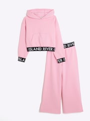 River Island Pink Girls 100% Cotton Hoodie and Joggers Set - Image 1 of 5