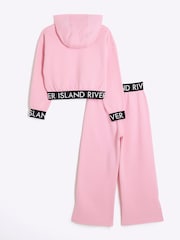River Island Pink Girls 100% Cotton Hoodie and Joggers Set - Image 2 of 5