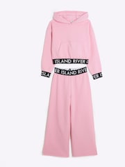 River Island Pink Girls 100% Cotton Hoodie and Joggers Set - Image 3 of 5
