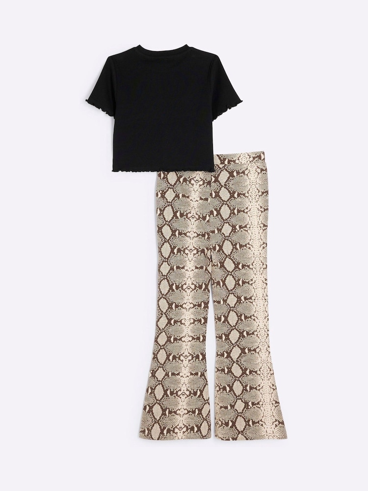 River Island Cream Girls Snake Print T-Shirt and Kickflare Set - Image 2 of 4 River Island Cream Girls Snake Print T-Shirt and Kickflare Set - Image 2 of 4
