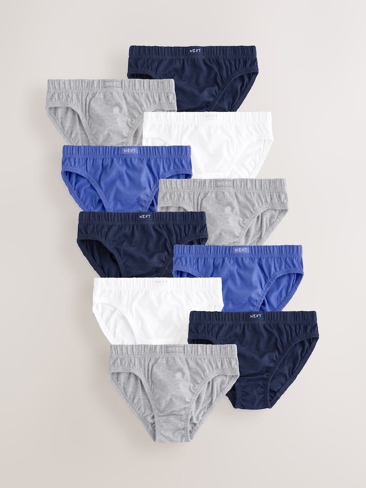 Blue/Grey 100% Cotton Briefs 10 Pack (1.5-16yrs) - Image 1 of 14