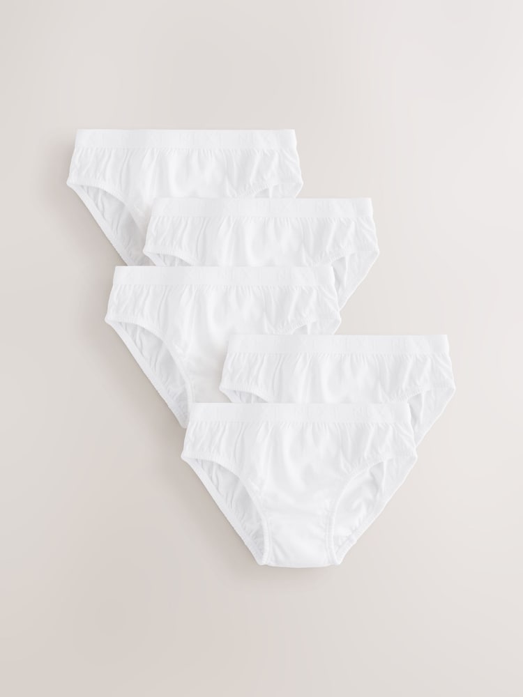 White Jacquard Waistband 100% Cotton Briefs 5 Pack (1.5-16yrs) - Image 1 of 4 White Jacquard Waistband 100% Cotton Briefs 5 Pack (1.5-16yrs) - Image 1 of 4