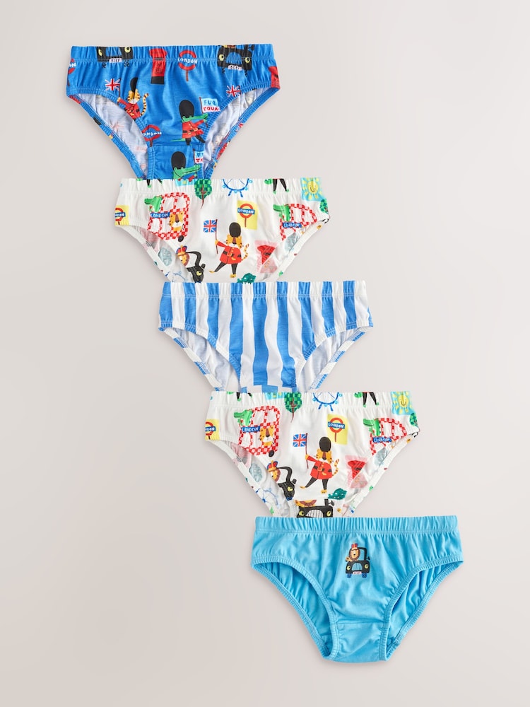 AOP London 100% Cotton Printed Briefs 5 Pack (1.5-10yrs) - Image 1 of 9