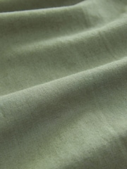 Dark Green Standard Collar Cotton Linen Blend Short Sleeve Shirt - Image 6 of 7