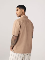 Neutral Stone Standard Collar Cotton Linen Blend Short Sleeve Shirt - Image 2 of 7