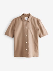 Neutral Stone Standard Collar Cotton Linen Blend Short Sleeve Shirt - Image 5 of 7