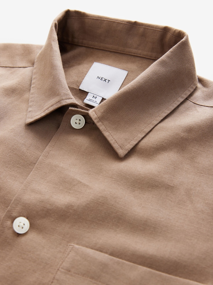 Grège neutre - Col Classique - Chemise à manches courtes en lin et coton mélangés - Image 6 of 7