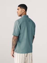 Green Standard Collar Cotton Linen Blend Short Sleeve Shirt - Image 2 of 7