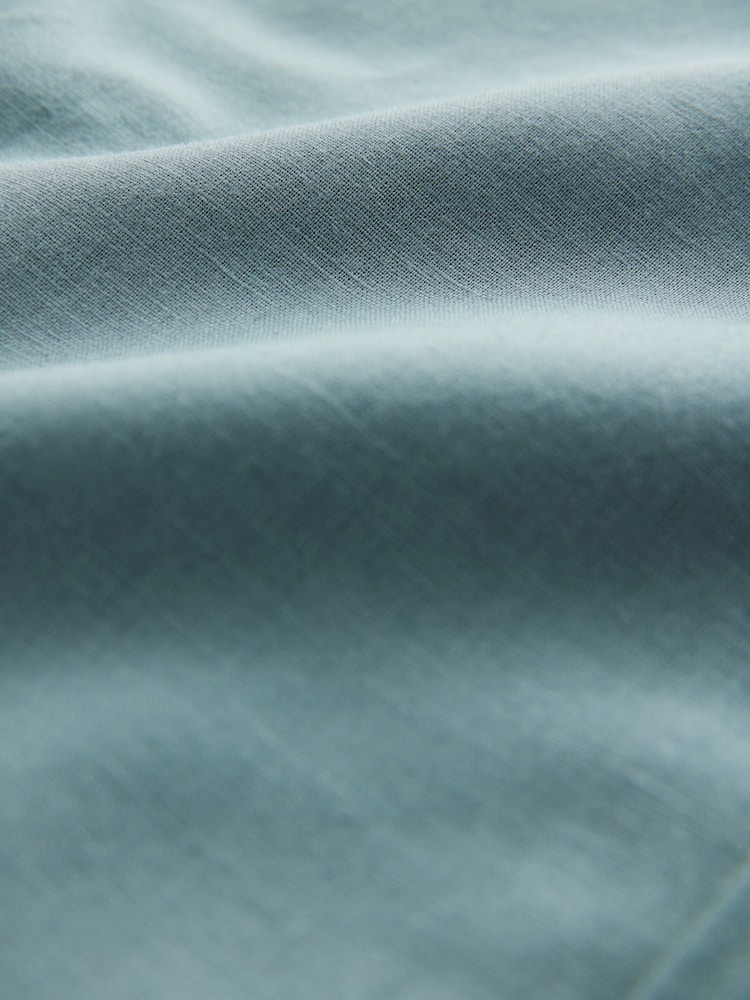 Green Standard Collar Cotton Linen Blend Short Sleeve Shirt - Image 7 of 7