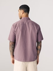 Mauve Purple Standard Collar Cotton Linen Blend Short Sleeve Shirt - Image 3 of 7