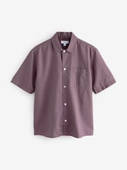 Mauve Purple Standard Collar Cotton Linen Blend Short Sleeve Shirt - Image 5 of 7