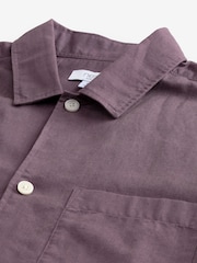 Mauve Purple Standard Collar Cotton Linen Blend Short Sleeve Shirt - Image 6 of 7