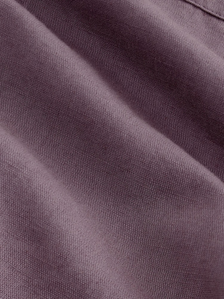 Mauve Purple Standard Collar Cotton Linen Blend Short Sleeve Shirt - Image 7 of 7