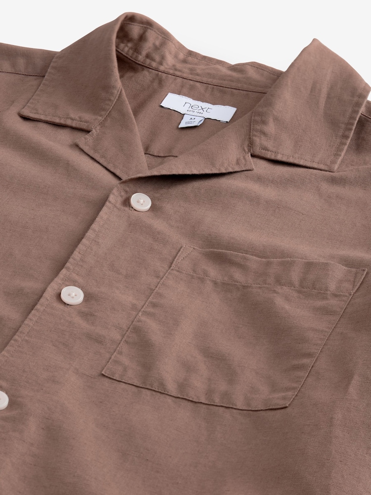 Neutral Stone Cuban Collar Cotton Linen Blend Short Sleeve Shirt - Image 7 of 7