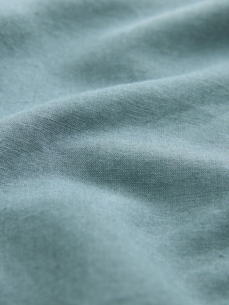Bleu - Col cubain - Chemise à manches courtes en lin et coton mélangés - Image 6 of 7
