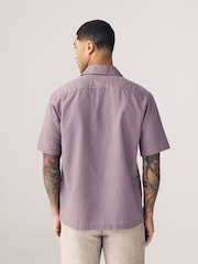 Mauve Purple Cuban Collar Cotton Linen Blend Short Sleeve Shirt - Image 2 of 6