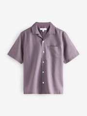 Mauve Purple Cuban Collar Cotton Linen Blend Short Sleeve Shirt - Image 4 of 6
