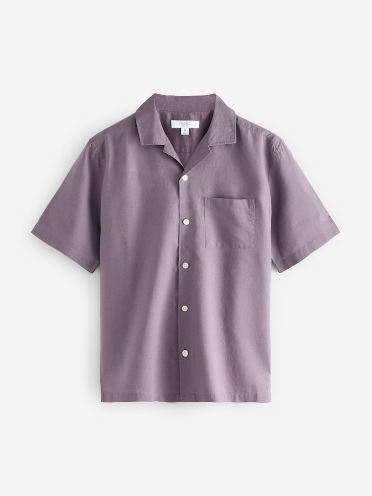 Mauve-paars - Cubaanse halsband - Katoen/linnen overhemd met korte mouwen - Image 4 of 6
