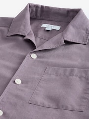 Mauve Purple Cuban Collar Cotton Linen Blend Short Sleeve Shirt - Image 5 of 6