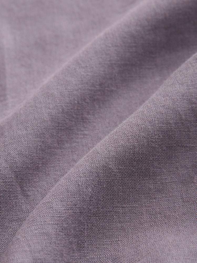 Mauve Purple Cuban Collar Cotton Linen Blend Short Sleeve Shirt - Image 6 of 6