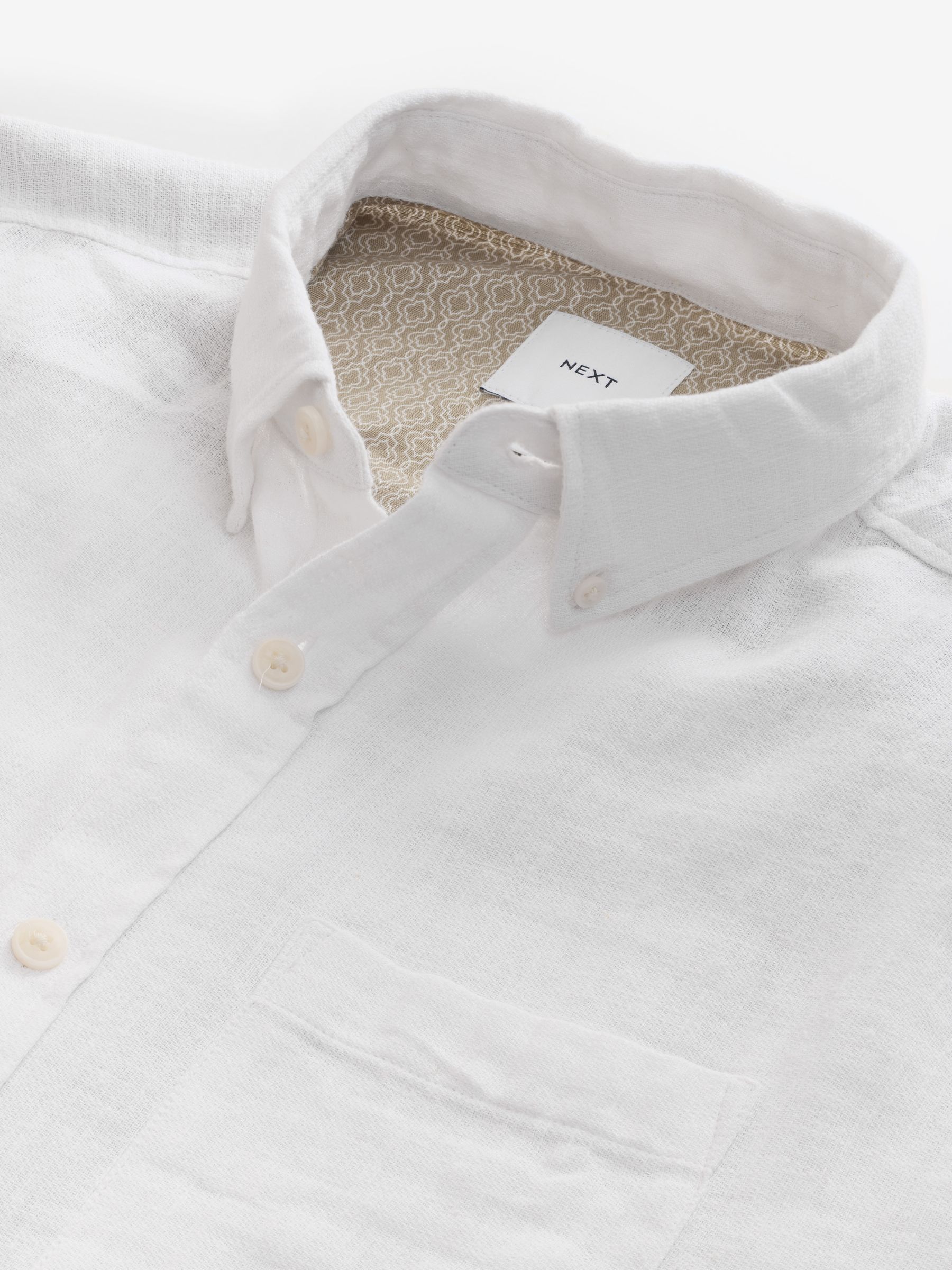 Buy White Standard Collar Cotton Linen Blend Short Sleeve Shirt