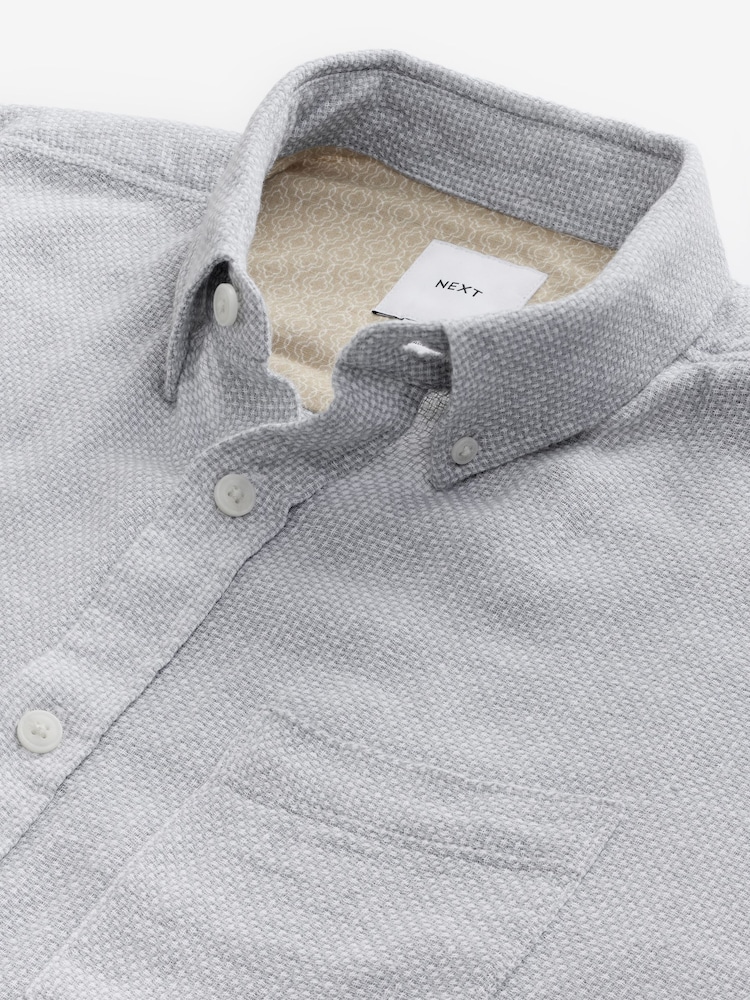 Gris - Col Classique - Chemise à manches courtes en lin et coton mélangés - Image 6 of 8