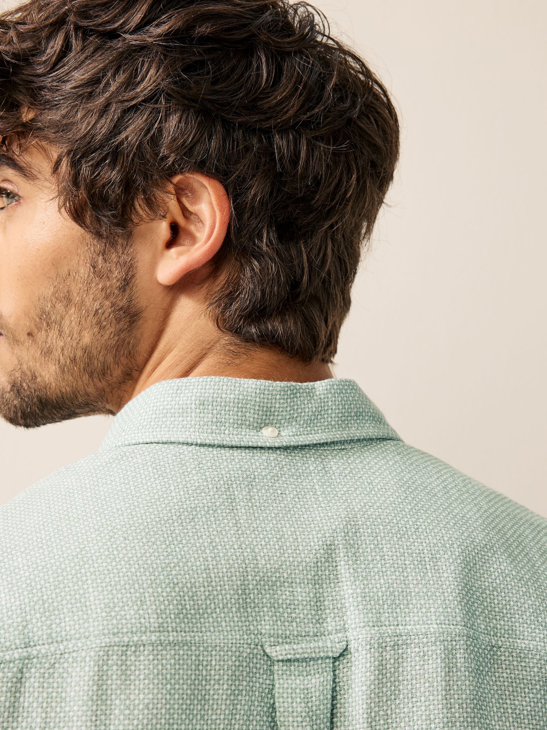 Buy Green Standard Collar Cotton Linen Blend Short Sleeve