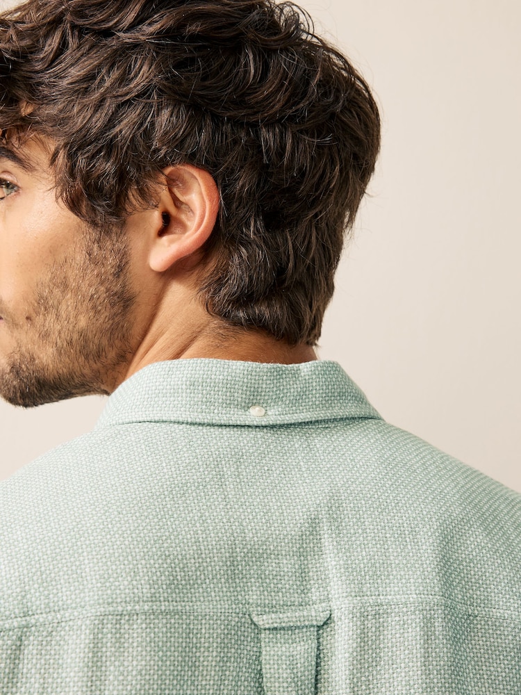 Green Standard Collar Cotton Linen Blend Short Sleeve Shirt - Image 5 of 8