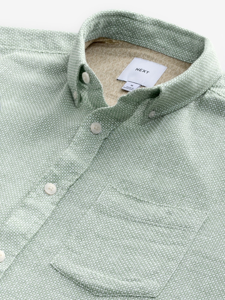 Green Standard Collar Cotton Linen Blend Short Sleeve Shirt - Image 7 of 8