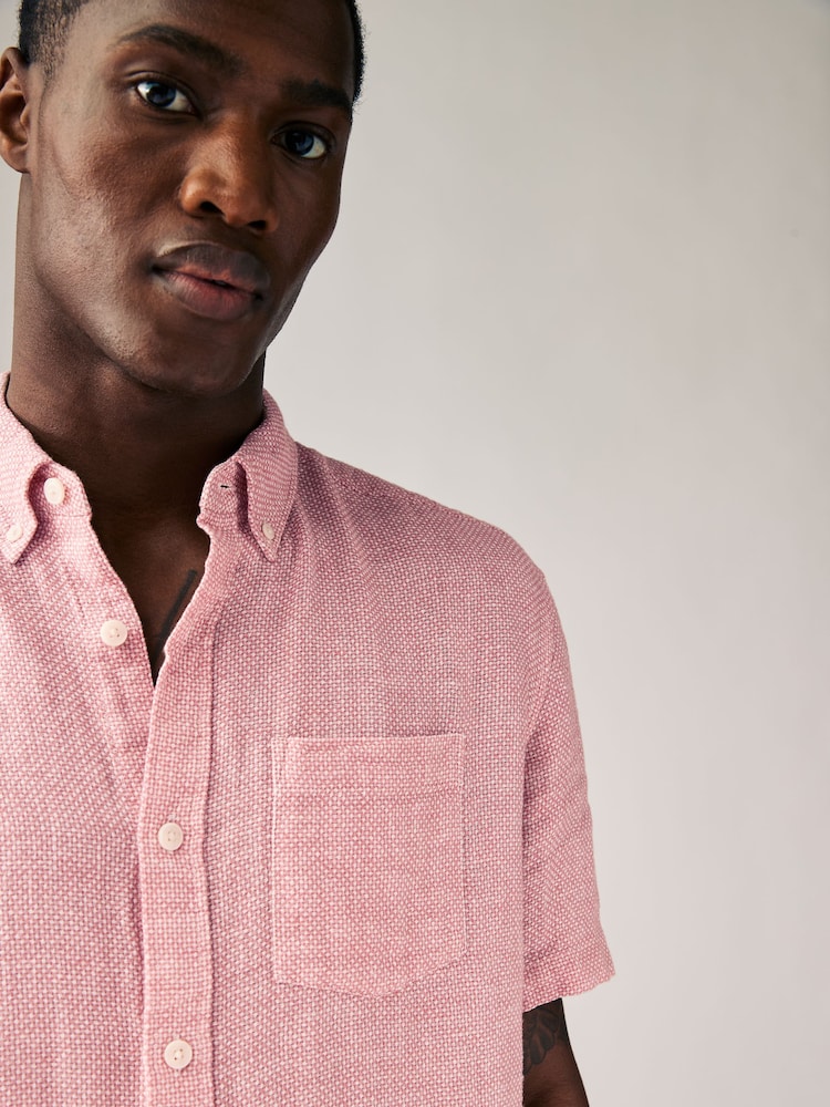 Rosa - Cuello estándar - Camisa de manga corta de mezcla de lino y algodón - Imagen 1 de 9 Rosa - Cuello estándar - Camisa de manga corta de mezcla de lino y algodón - Imagen 1 de 9