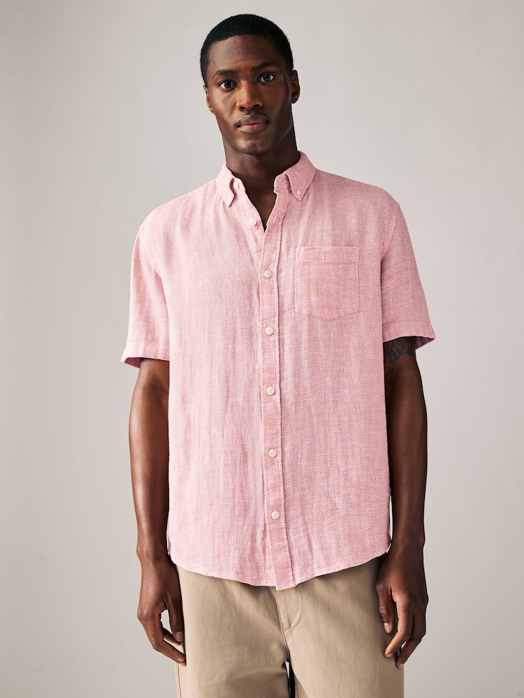 Rosa - Cuello estándar - Camisa de manga corta de mezcla de lino y algodón - Imagen 2 de 9 Rosa - Cuello estándar - Camisa de manga corta de mezcla de lino y algodón - Imagen 2 de 9