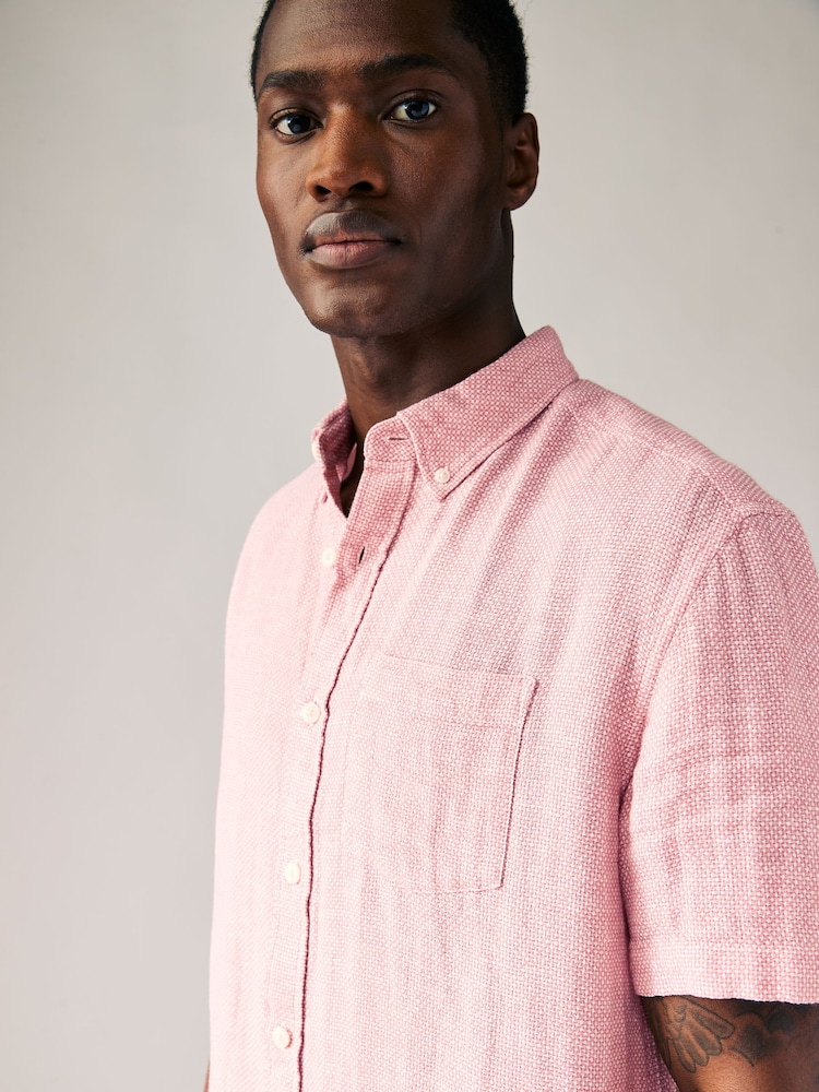 Rose - Col Classique - Chemise à manches courtes en lin et coton mélangés - Image 5 of 9
