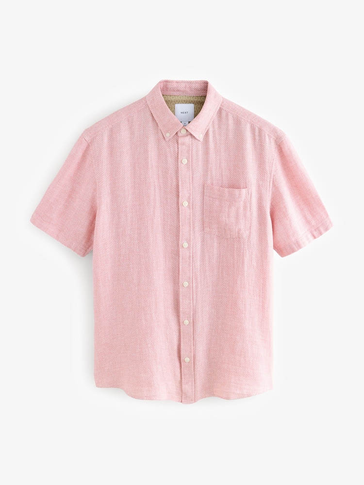 Rose - Col Classique - Chemise à manches courtes en lin et coton mélangés - Image 7 of 9