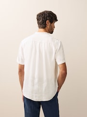 White Grandad Collar Cotton Linen Blend Short Sleeve Shirt - Image 3 of 7