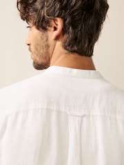 White Grandad Collar Cotton Linen Blend Short Sleeve Shirt - Image 4 of 7