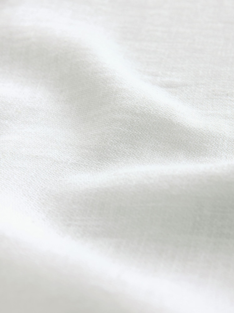 White Grandad Collar Cotton Linen Blend Short Sleeve Shirt - Image 7 of 7