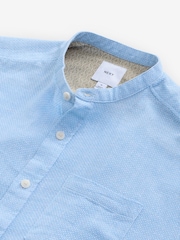 Blue Grandad Collar Cotton Linen Blend Short Sleeve Shirt - Image 6 of 7