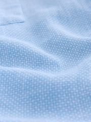 Blue Grandad Collar Cotton Linen Blend Short Sleeve Shirt - Image 7 of 7