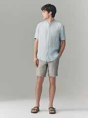 Grey Grandad Collar Cotton Linen Blend Short Sleeve Shirt - Image 2 of 7