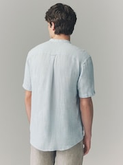 Grey Grandad Collar Cotton Linen Blend Short Sleeve Shirt - Image 3 of 7