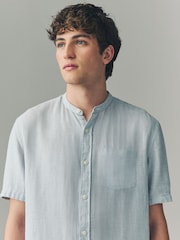 Grey Grandad Collar Cotton Linen Blend Short Sleeve Shirt - Image 4 of 7