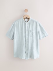 Grey Grandad Collar Cotton Linen Blend Short Sleeve Shirt - Image 5 of 7