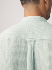 Green Grandad Collar Cotton Linen Blend Short Sleeve Shirt - Image 5 of 8