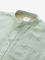 Green Grandad Collar Cotton Linen Blend Short Sleeve Shirt - Image 7 of 8