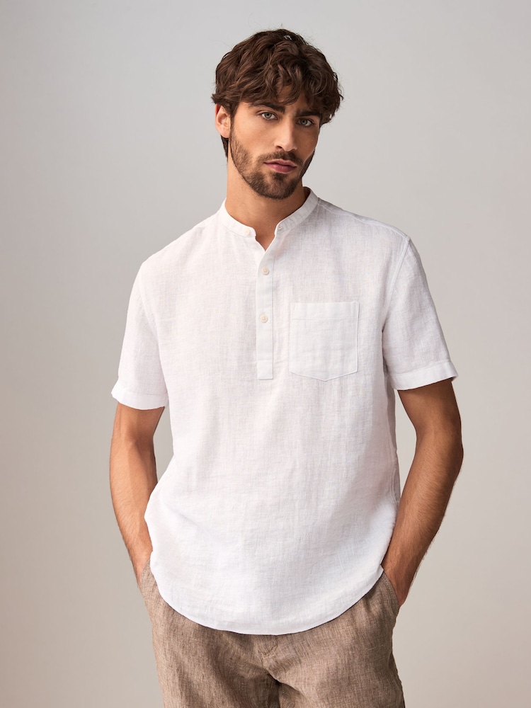 Blanco - Sin cierre - Camisa de manga corta de mezcla de lino y algodón - Imagen 1 de 9 Blanco - Sin cierre - Camisa de manga corta de mezcla de lino y algodón - Imagen 1 de 9